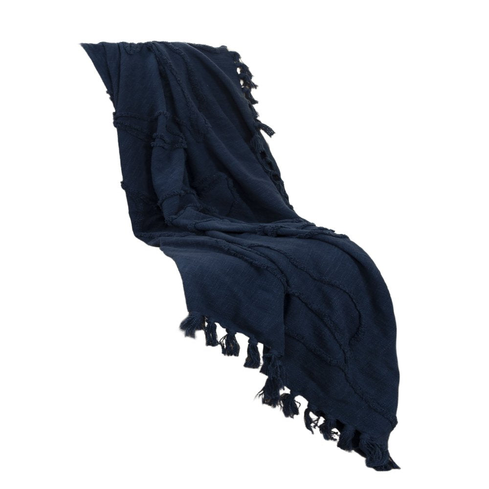 50" X 50" Blue Floral Cotton Woven Throw Blanket with Fringe