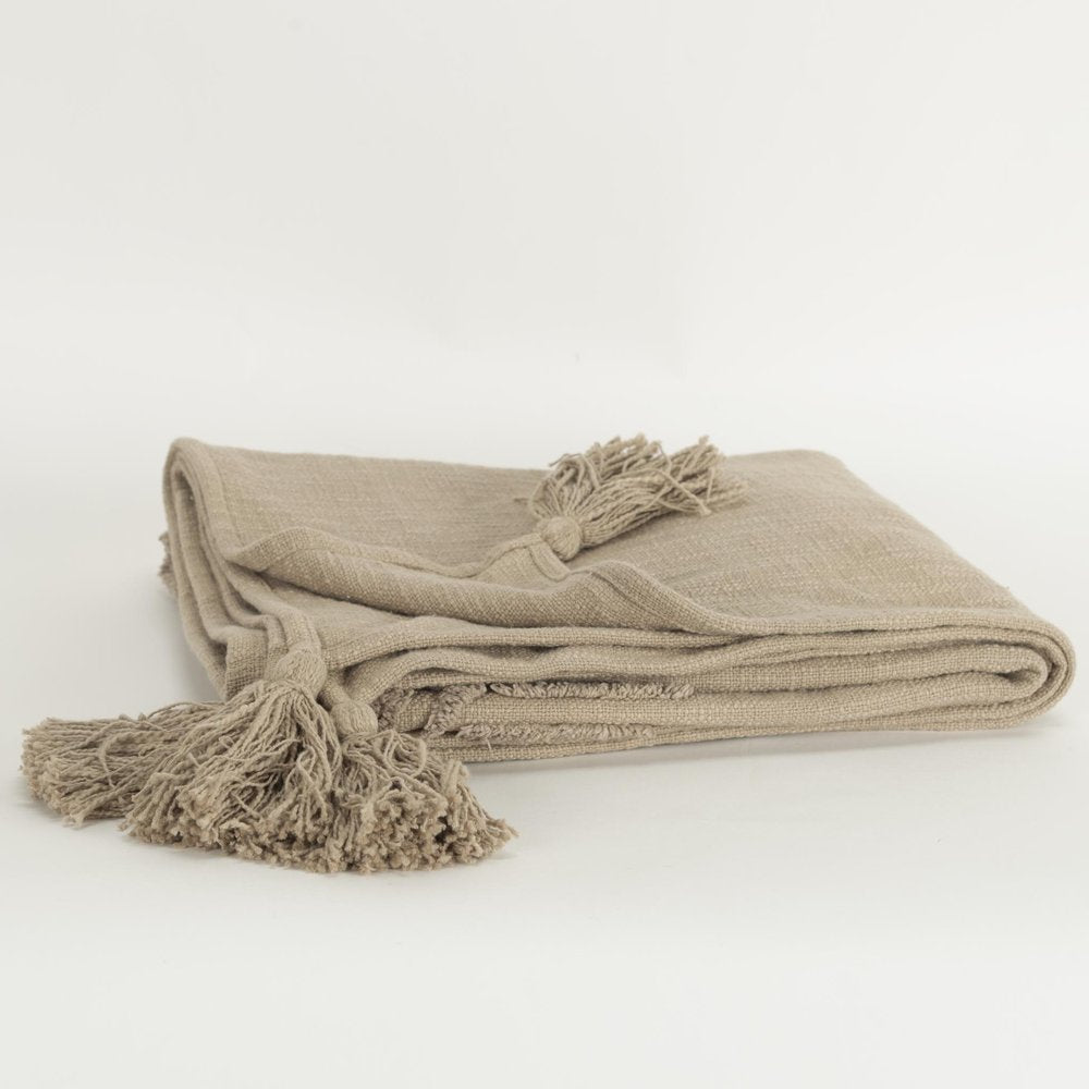 50" X 60" Brown Cotton Woven Ikat Throw Blanket with Tassels