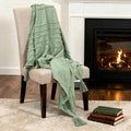 50" X 60" Green Cotton Woven Geometric Throw Blanket with Tassels