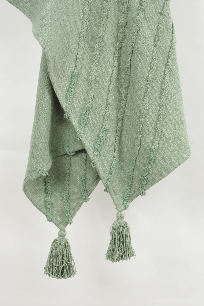 50" X 60" Green Cotton Woven Geometric Throw Blanket with Tassels
