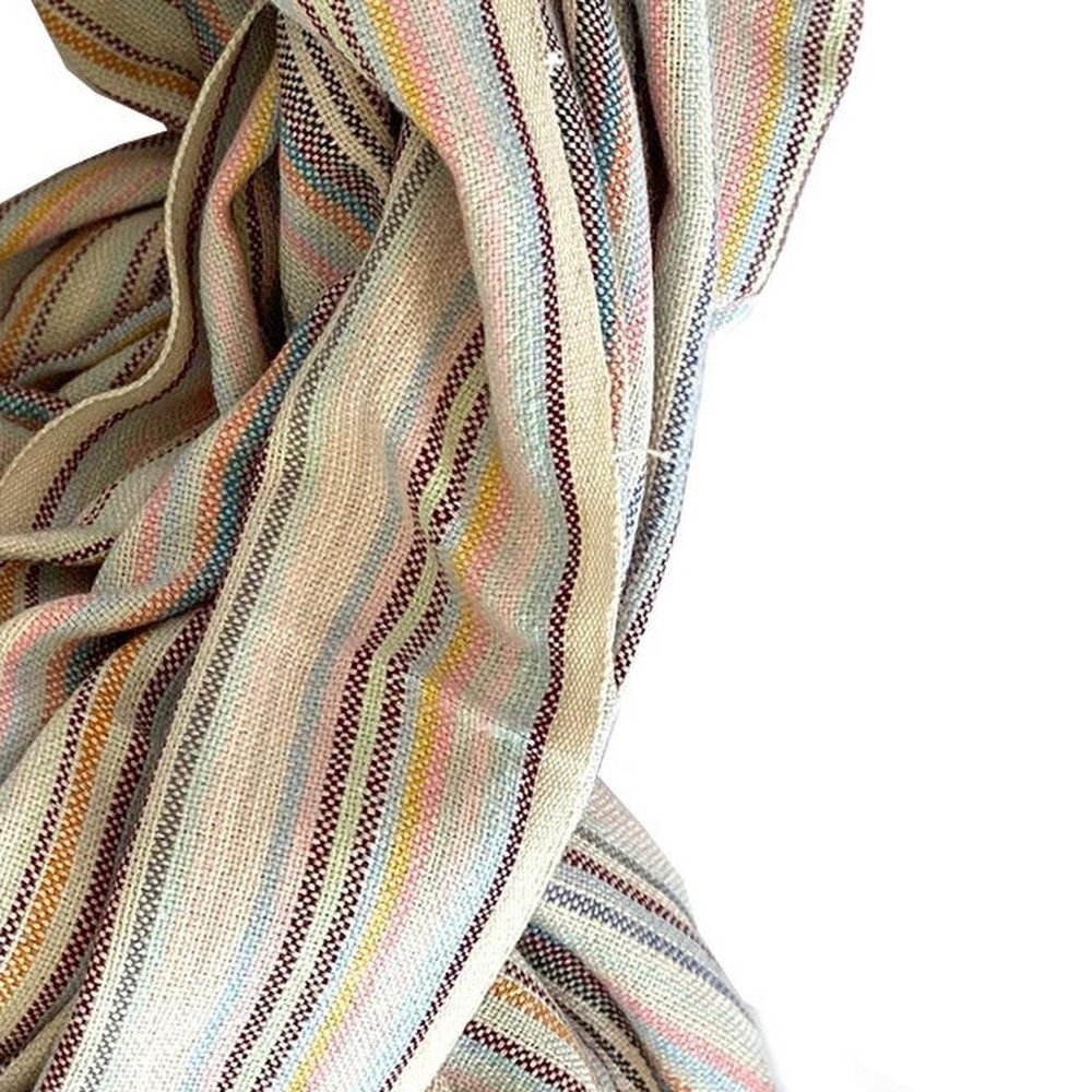 39" X 71" Beige and Pink Cotton Striped Turkish Towel Throw Blanket with Tassels