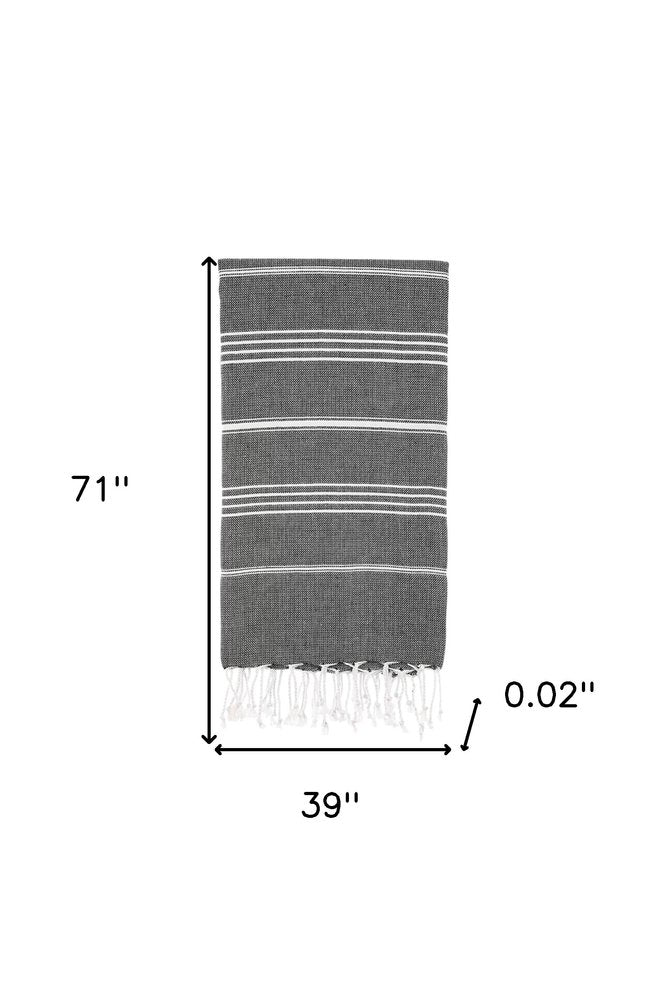 39" X 71" White and Black Cotton Turkish Towel Throw Blanket with Tassels