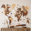 24" X 39" Brown and Beige Wood World Map Hanging Dimensional Sculpture
