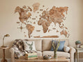 35" X 59" Wood Brown Wood World Map Hanging Dimensional Sculpture