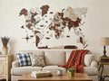 47" X 79" Brown And Beige World Map Hanging Dimensional Sculpture