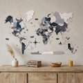 24" X 39" Black Gray and White Wood World Map Hanging Dimensional Sculpture