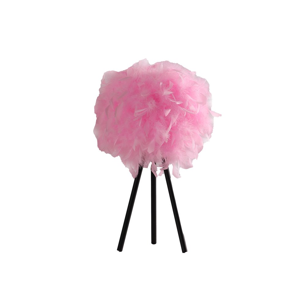 21" Black And Pink Faux Feather Tripod Table Lamp
