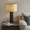 29" Black Ceramic Cylinder Table Lamp With Beige Drum Shade