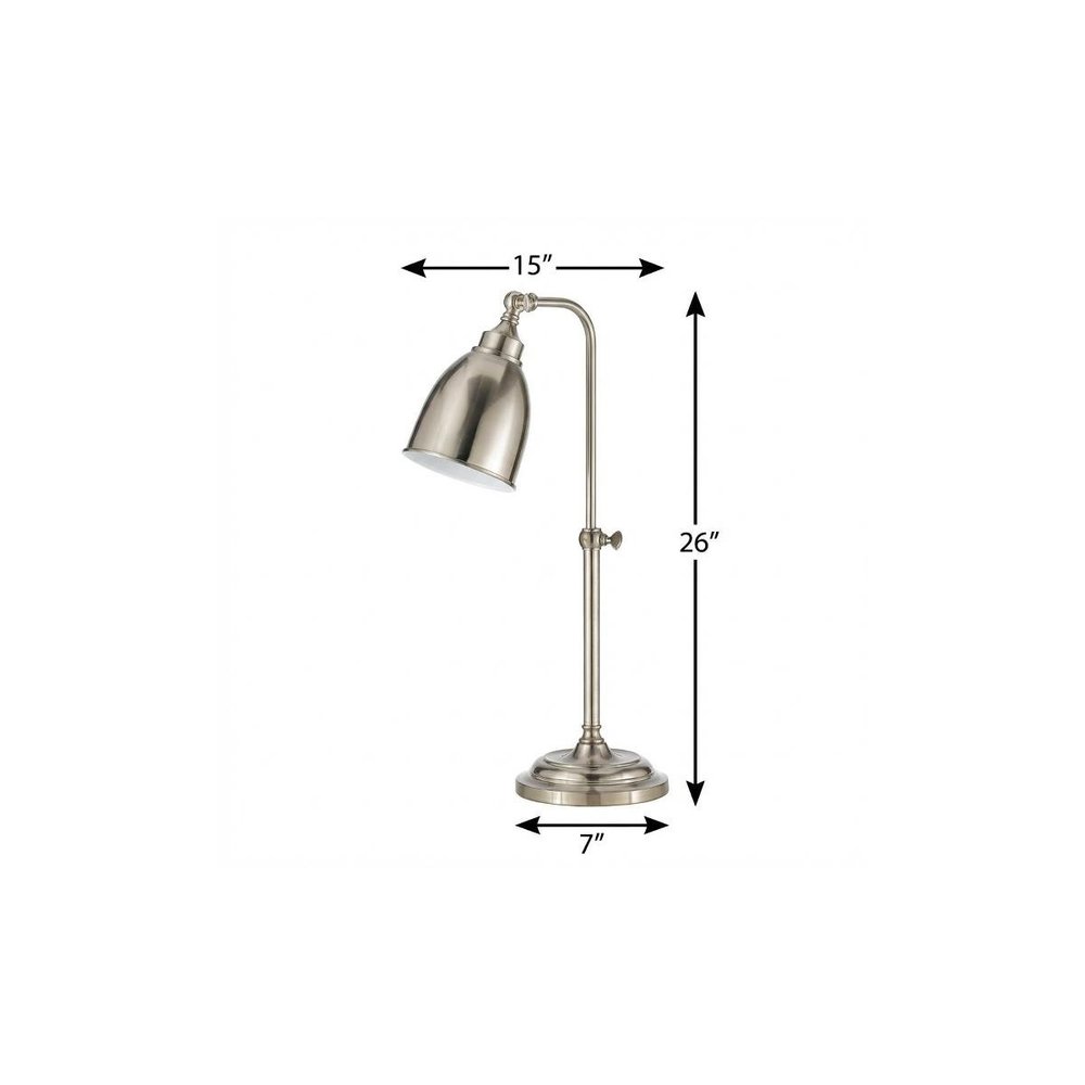 26" Nickel Metal Adjustable Table Lamp With Nickel Dome Shade