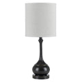25" Blackened Bronze Metal Round Table Lamp With Off White Drum Shade