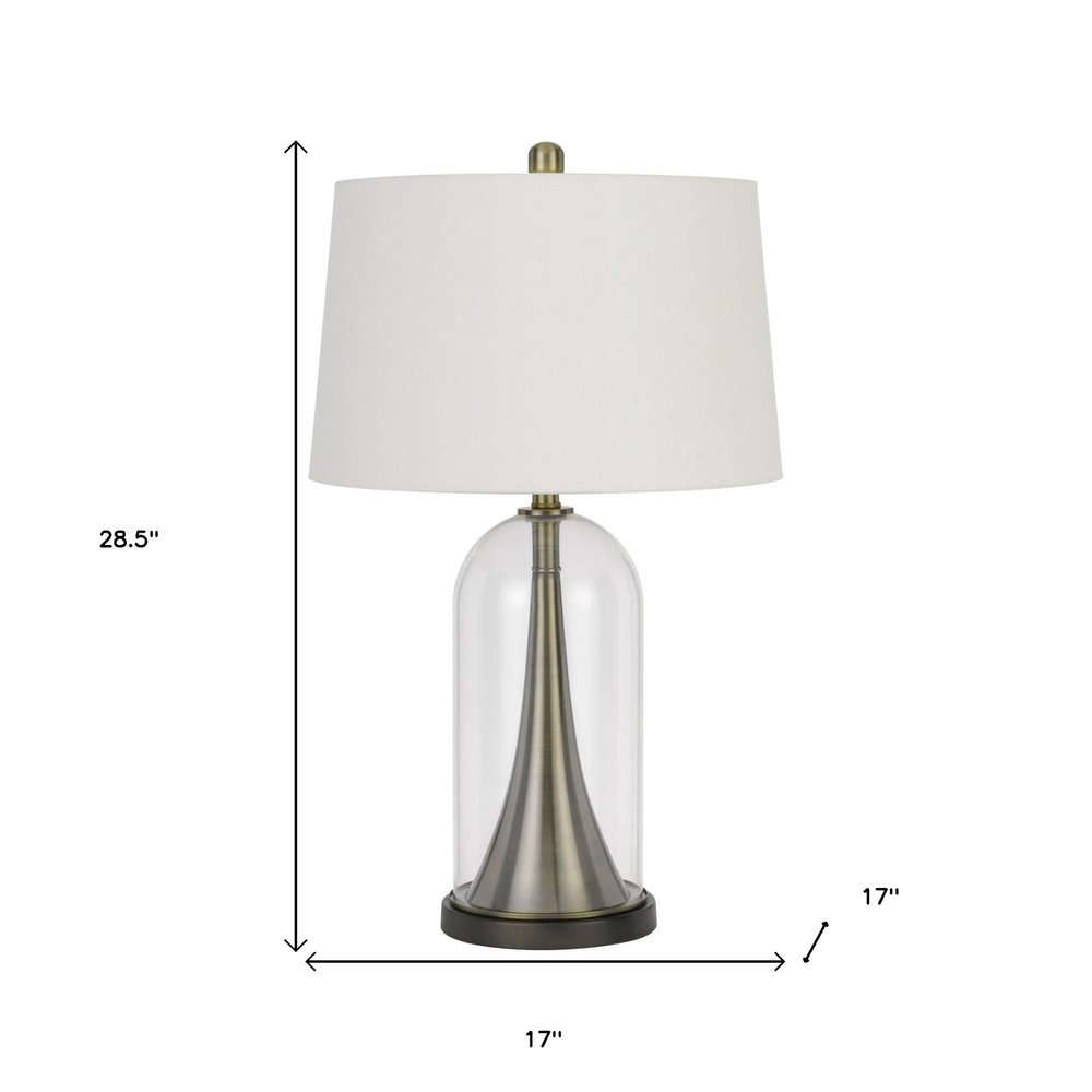 29" Clear Metal Table Lamp With White Empire Shade