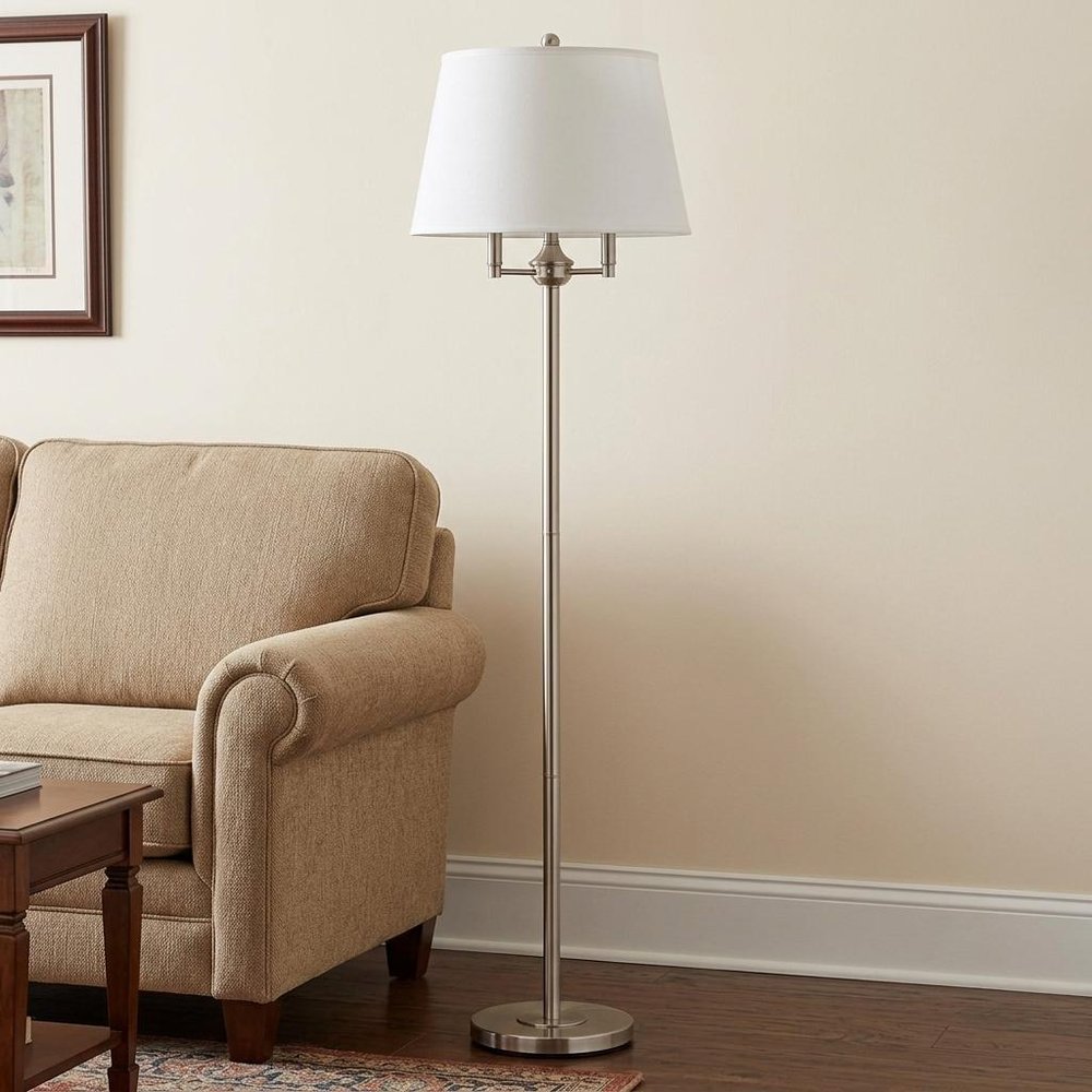 62" Nickel Four Light Traditional Shaped Floor Lamp With White Square Shade