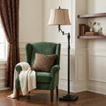 61" Bronze Swing Arm Floor Lamp With Brown Square Shade