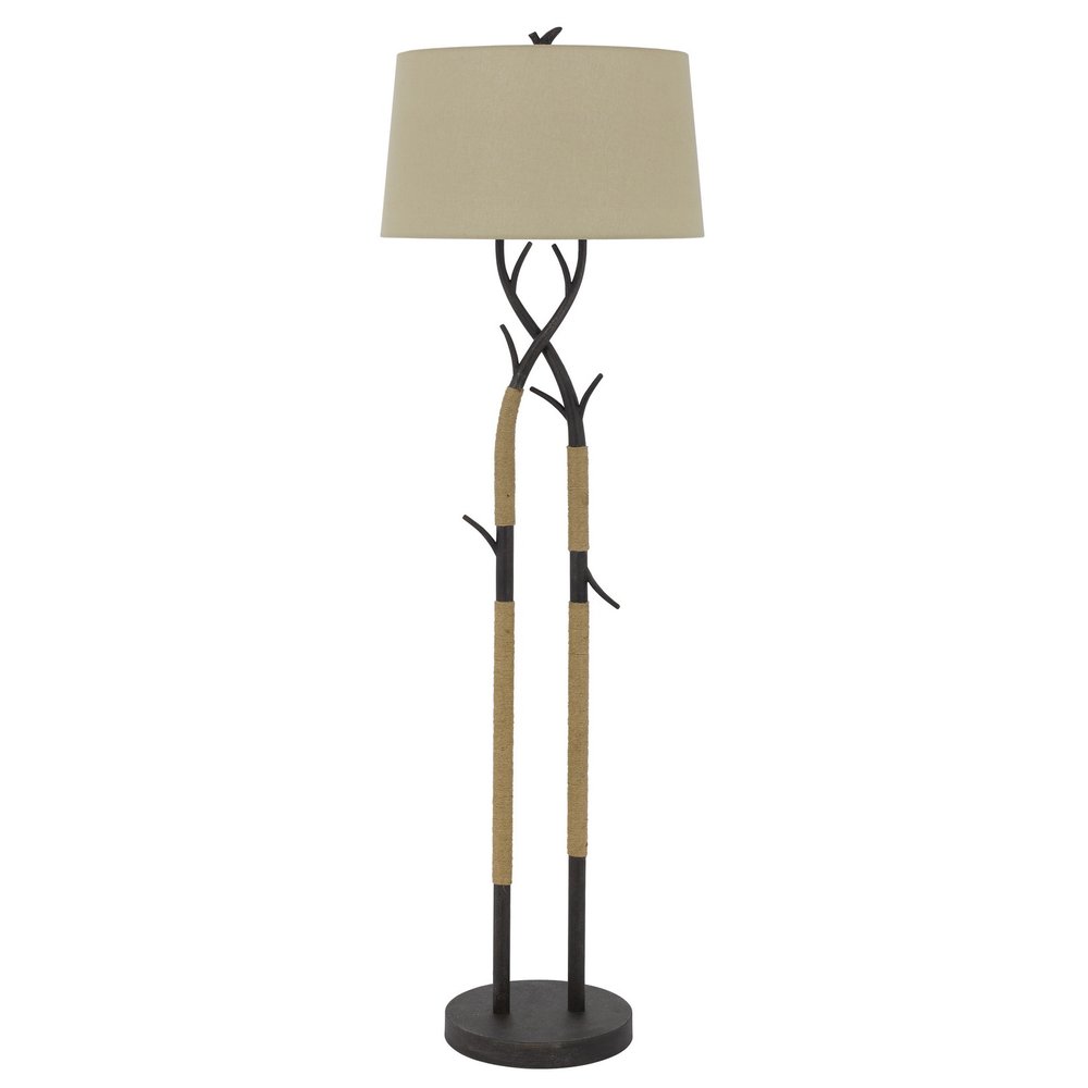 55" Black Metal Floor Lamp With Tan Linen Shade
