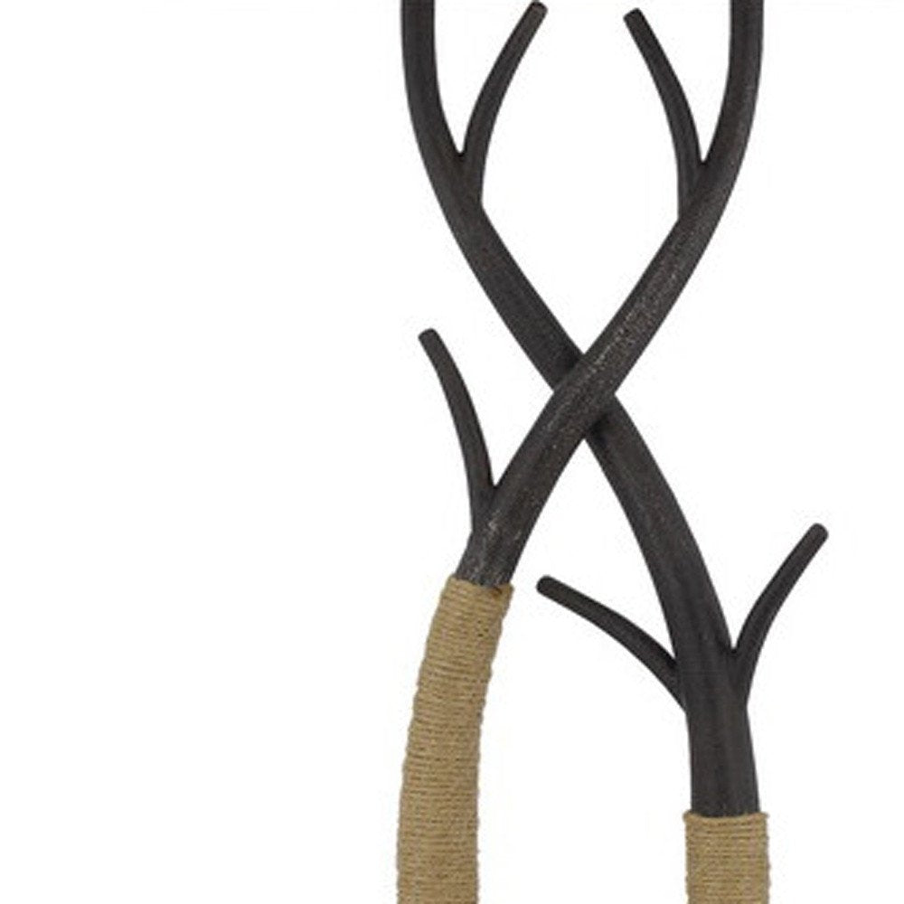 55" Black Metal Floor Lamp With Tan Linen Shade