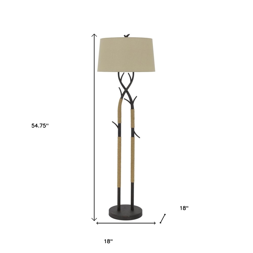 55" Black Metal Floor Lamp With Tan Linen Shade