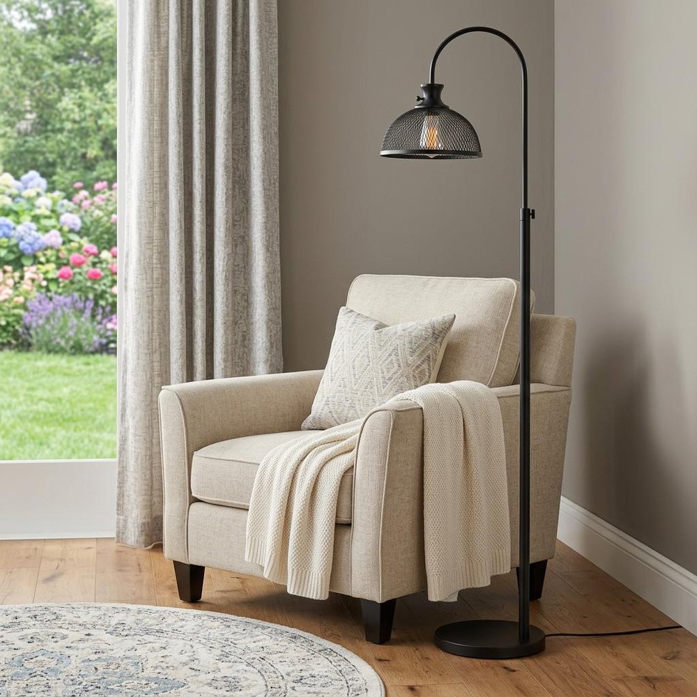 61" Black Adjustable Traditional Shaped Floor Lamp With Bronze Dome Shade