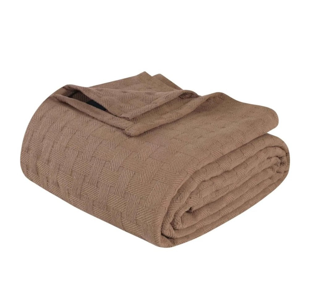 Queen Taupe Cotton Geometric Blanket