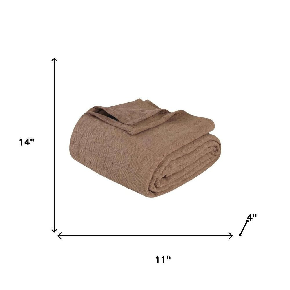 Queen Taupe Cotton Geometric Blanket