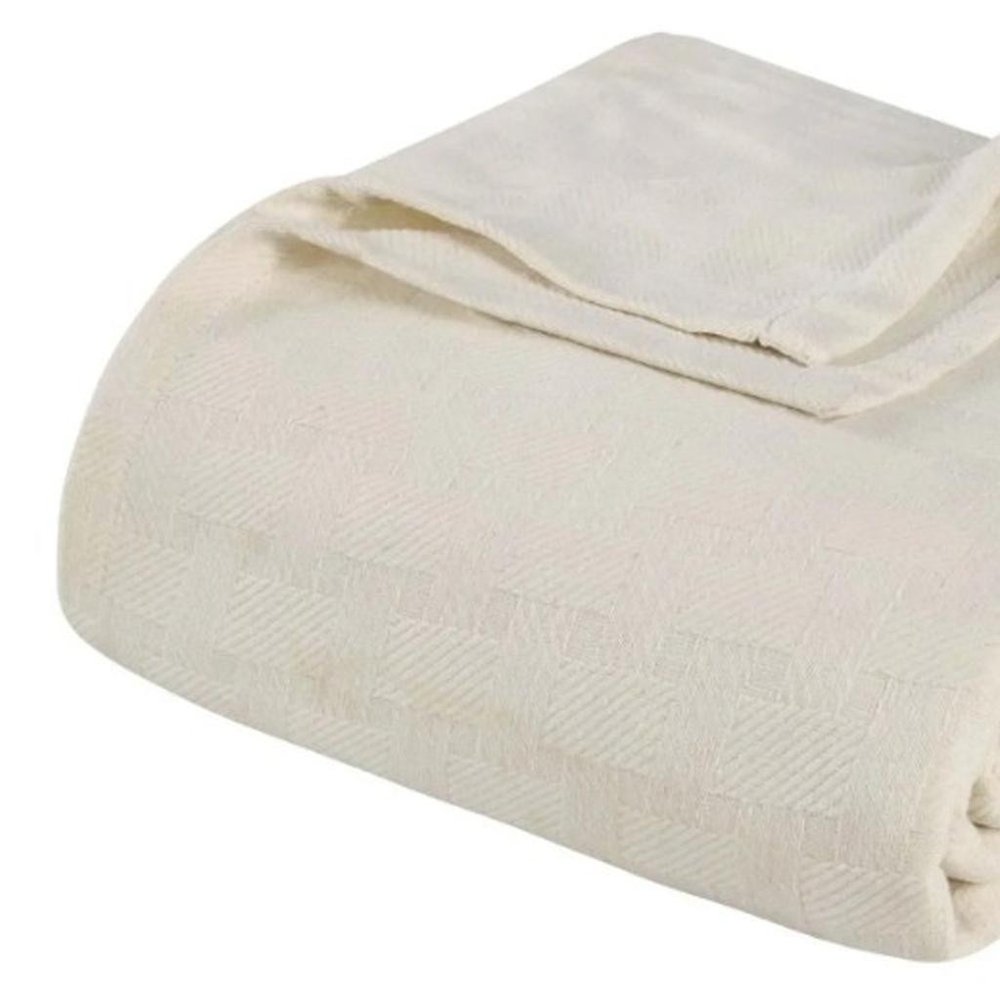 King Ivory Cotton Geometric Blanket