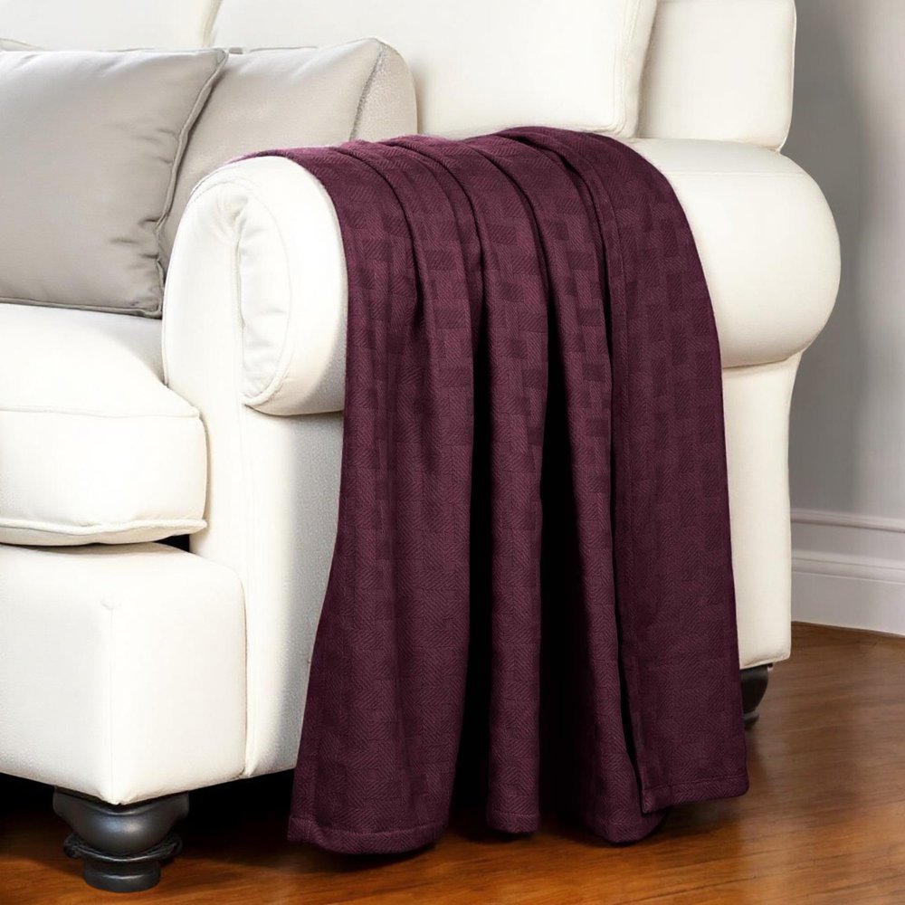 King Plum Cotton Basketweave Geometric Blanket