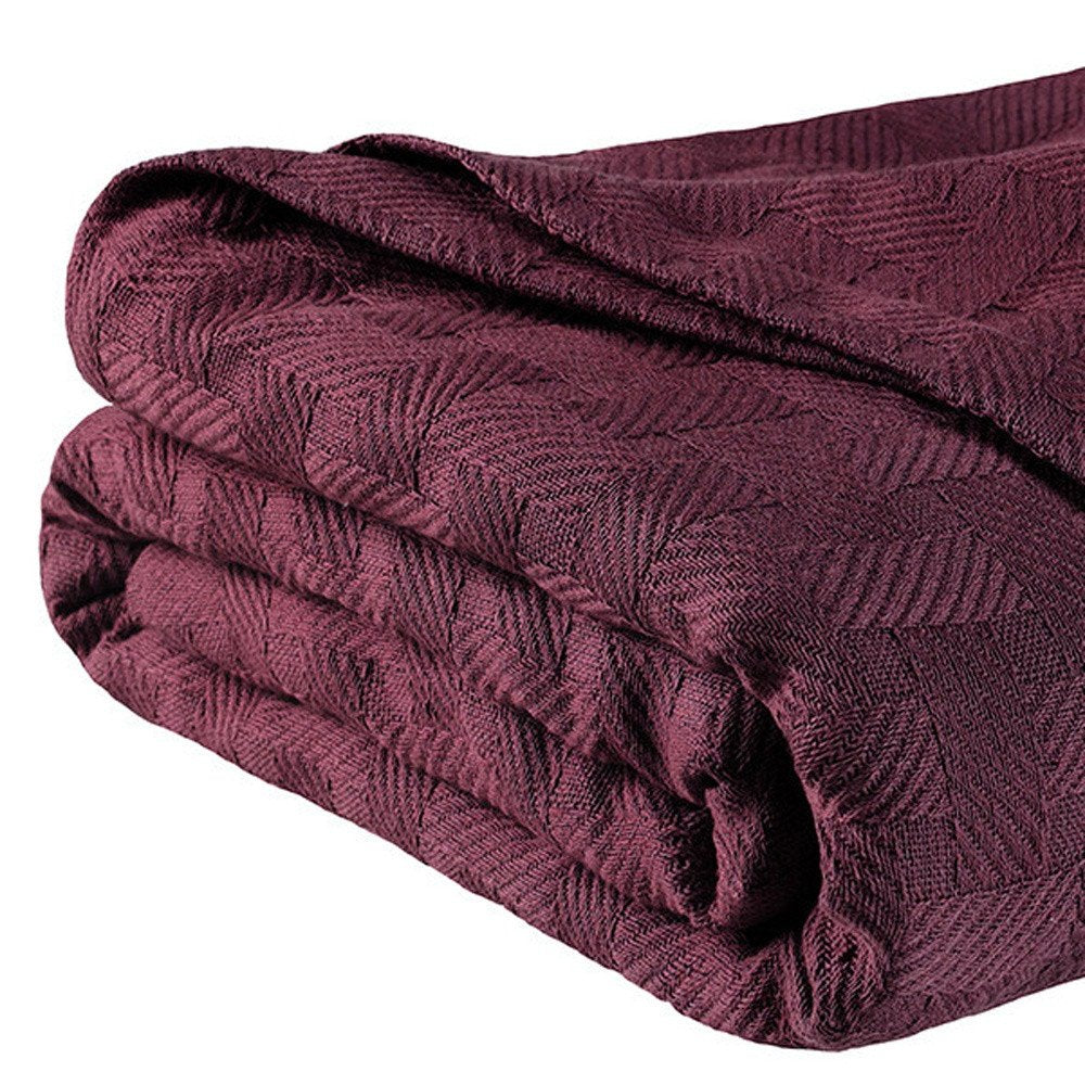 King Plum Cotton Basketweave Geometric Blanket
