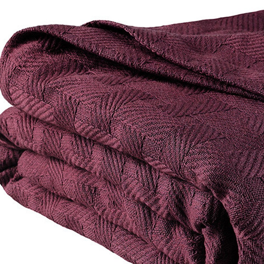 King Plum Cotton Basketweave Geometric Blanket