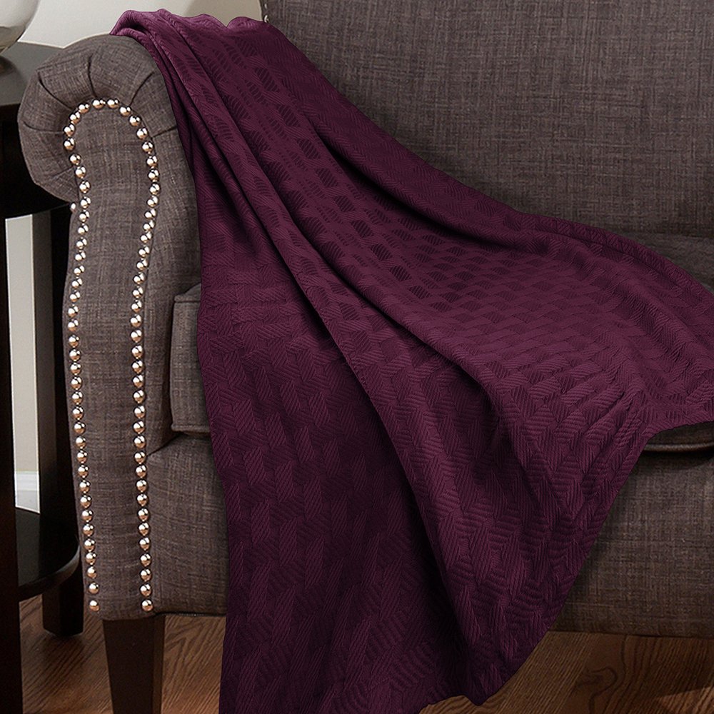 King Plum Cotton Basketweave Geometric Blanket