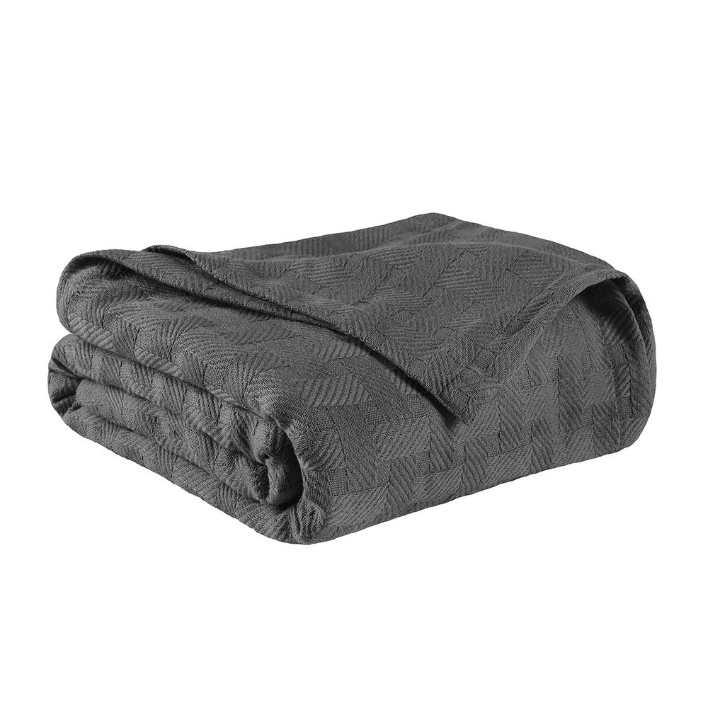 50" X 60" Charcoal Cotton Basketweave Geometric Throw Blanket