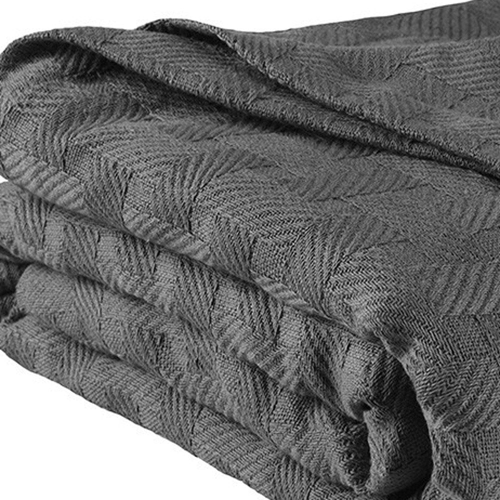 50" X 60" Charcoal Cotton Basketweave Geometric Throw Blanket