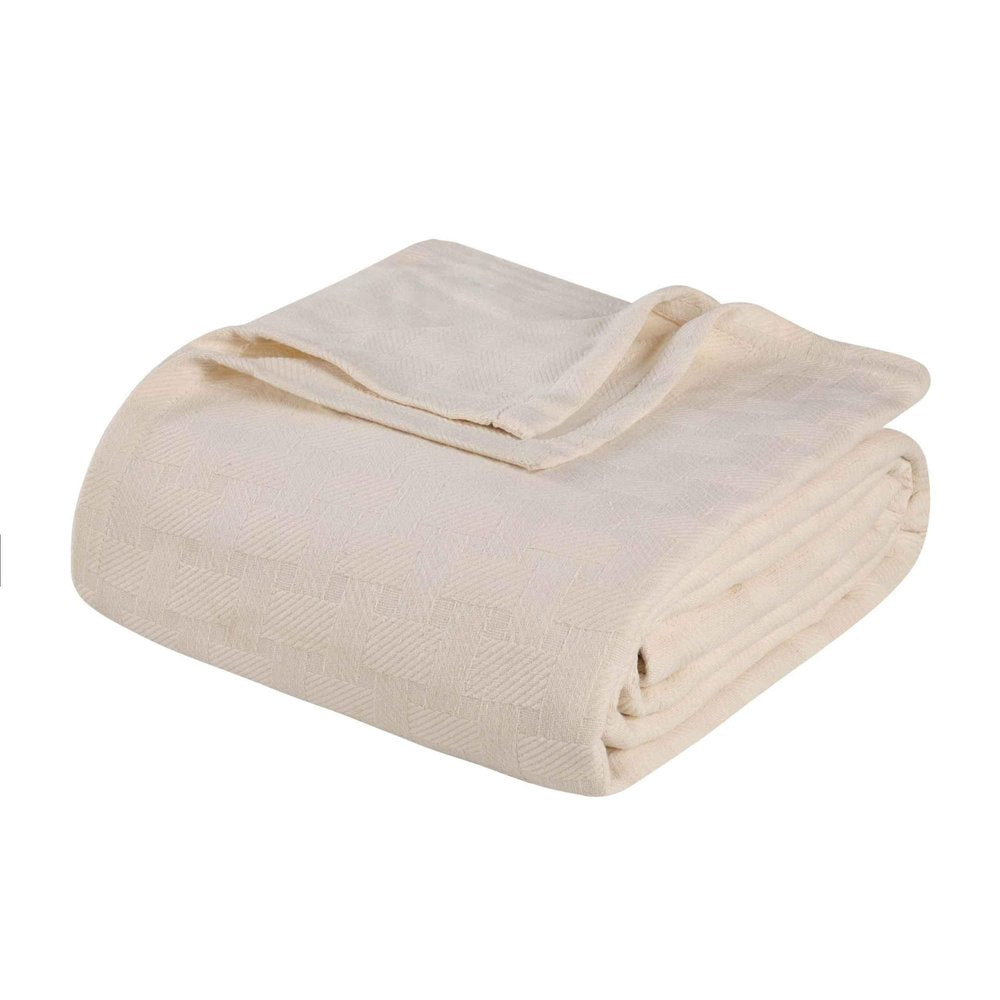 50" X 60" Ivory Cotton Basketweave Geometric Throw Blanket