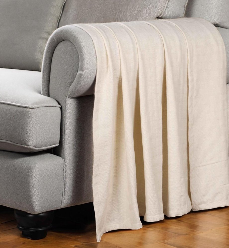 50" X 60" Ivory Cotton Basketweave Geometric Throw Blanket
