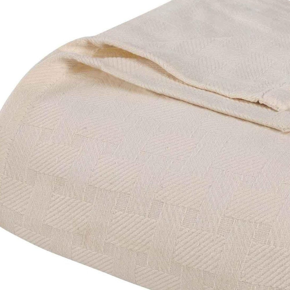 50" X 60" Ivory Cotton Basketweave Geometric Throw Blanket