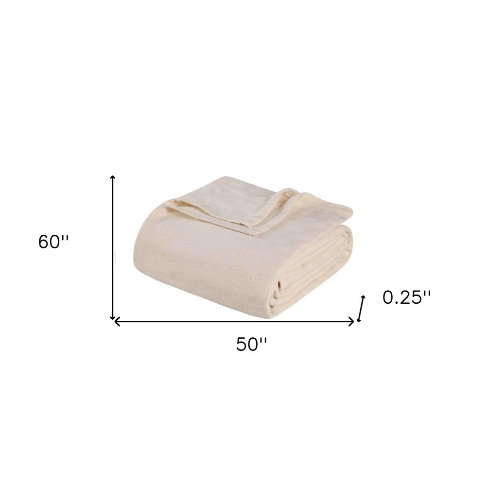 50" X 60" Ivory Cotton Basketweave Geometric Throw Blanket