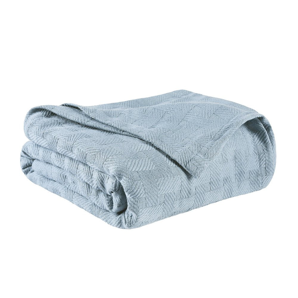 50" X 60" Light Blue Cotton Basketweave Geometric Throw Blanket