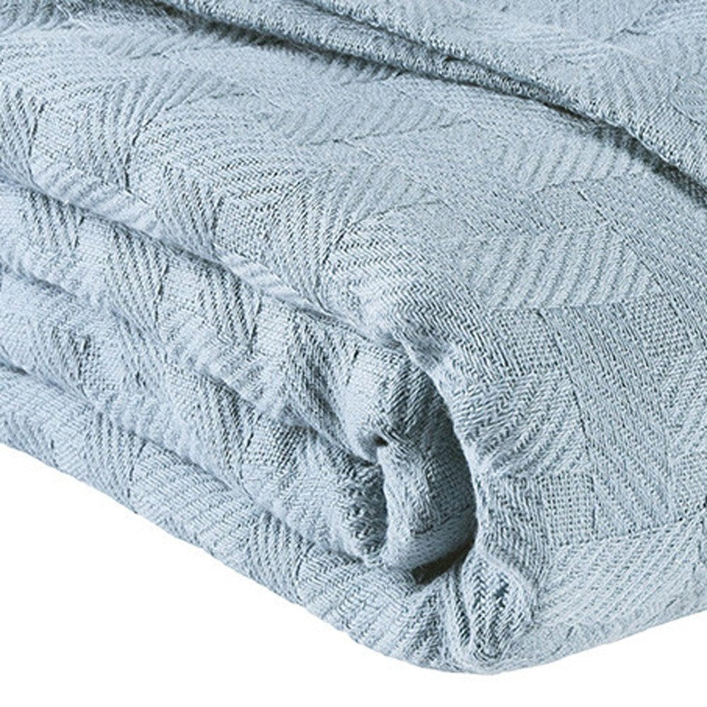 50" X 60" Light Blue Cotton Basketweave Geometric Throw Blanket