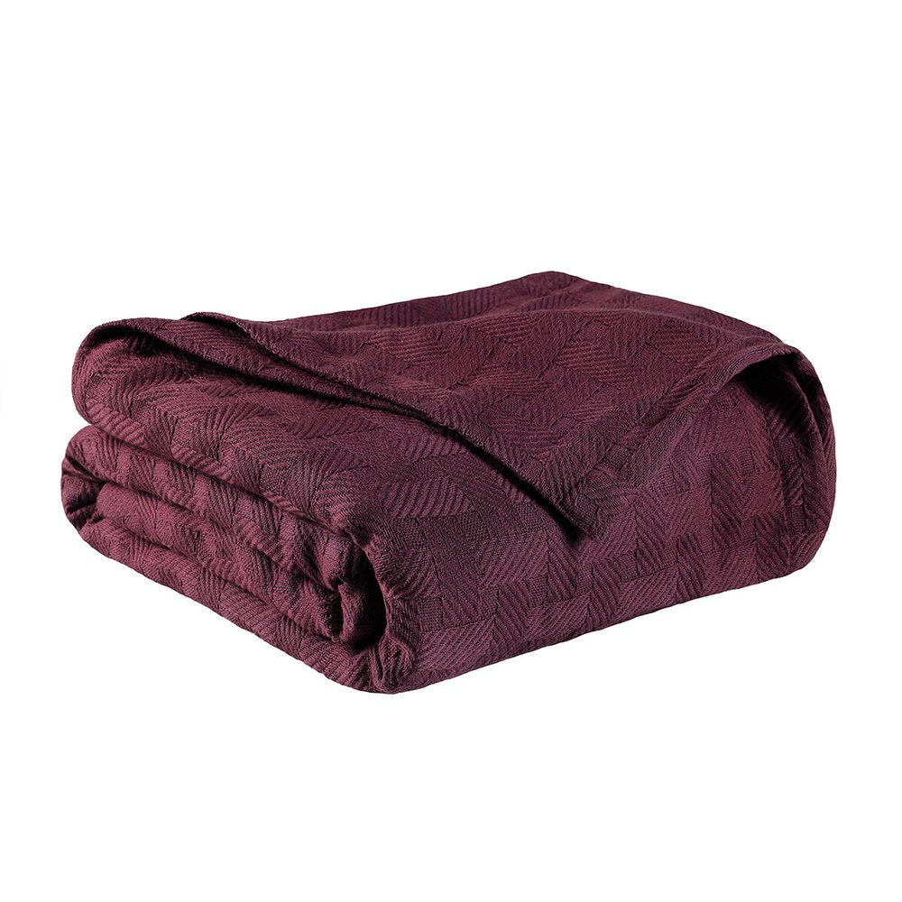 50" X 60" Plum Cotton Basketweave Geometric Throw Blanket