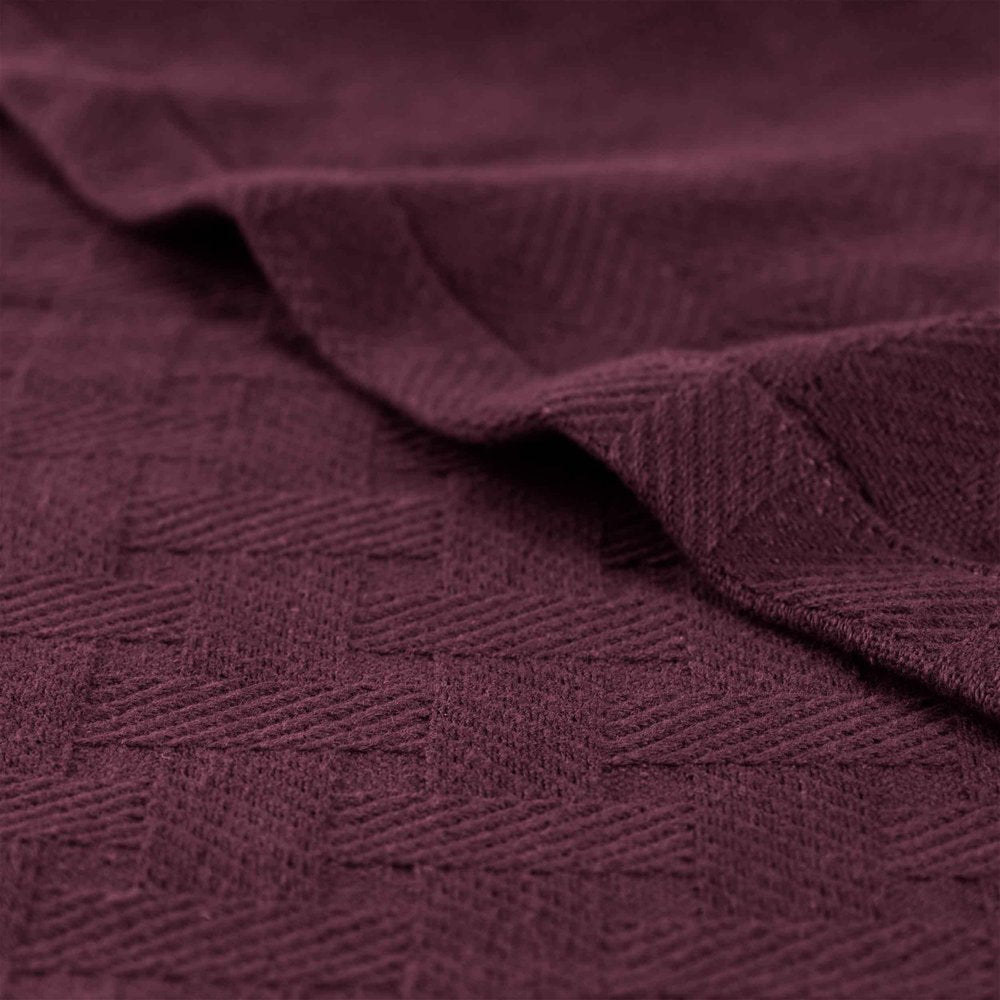 50" X 60" Plum Cotton Basketweave Geometric Throw Blanket