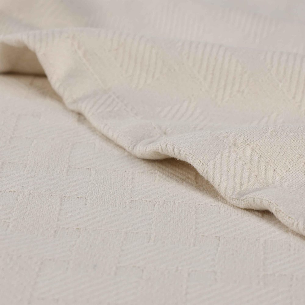 Twin Ivory Cotton Basketweave Geometric Blanket