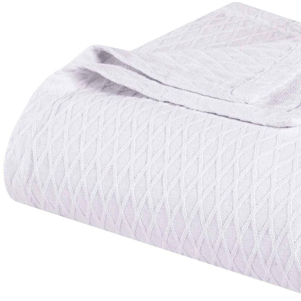 Queen White Cotton Geometric Blanket