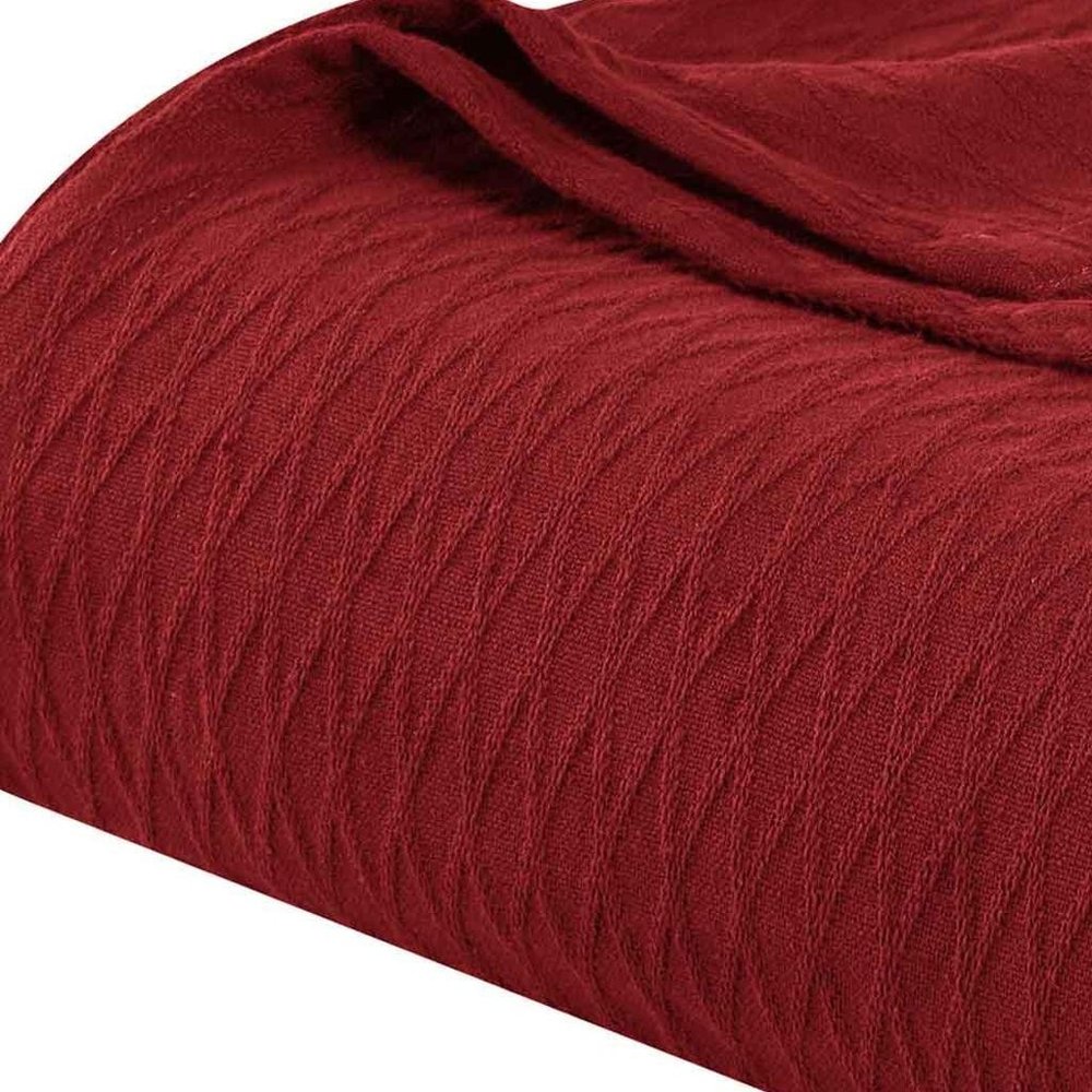King Burgundy Cotton Geometric Blanket