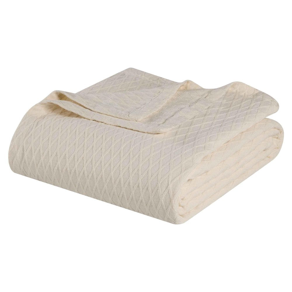 King Ivory Cotton Geometric Blanket