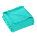 Twin Turquoise Cotton Waffle Weave Blanket