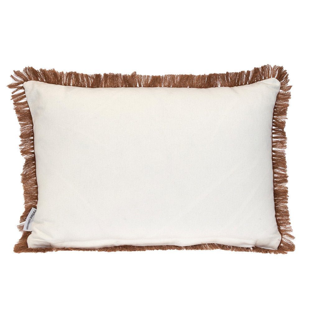 14" X 20" Brown and White Cotton Lumbar Throw Pillow with Fringe