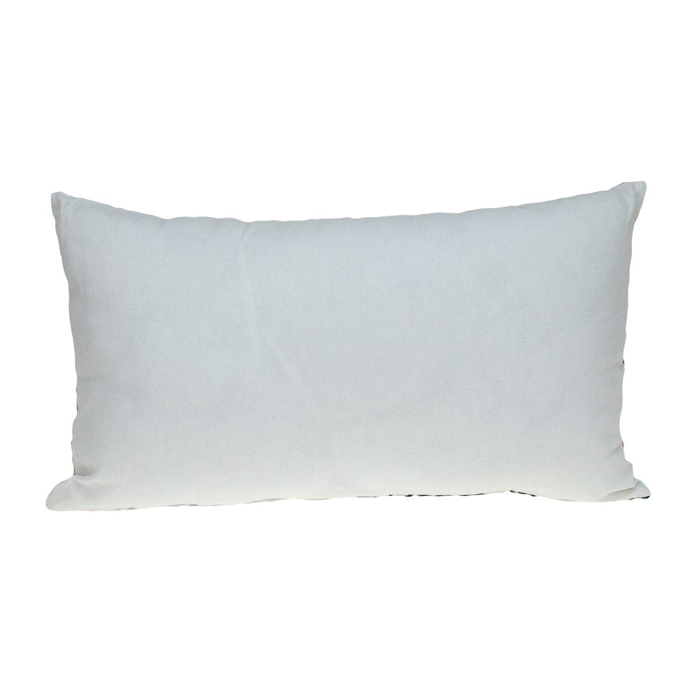 14" X 24" Brown and White Cotton Lumbar Throw Pillow with Embroidery