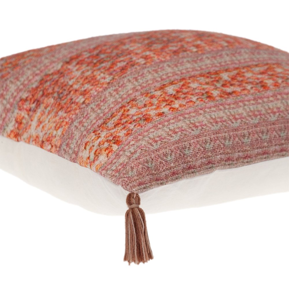 18" Pink and Orange Cotton Throw Pillow with Tassels