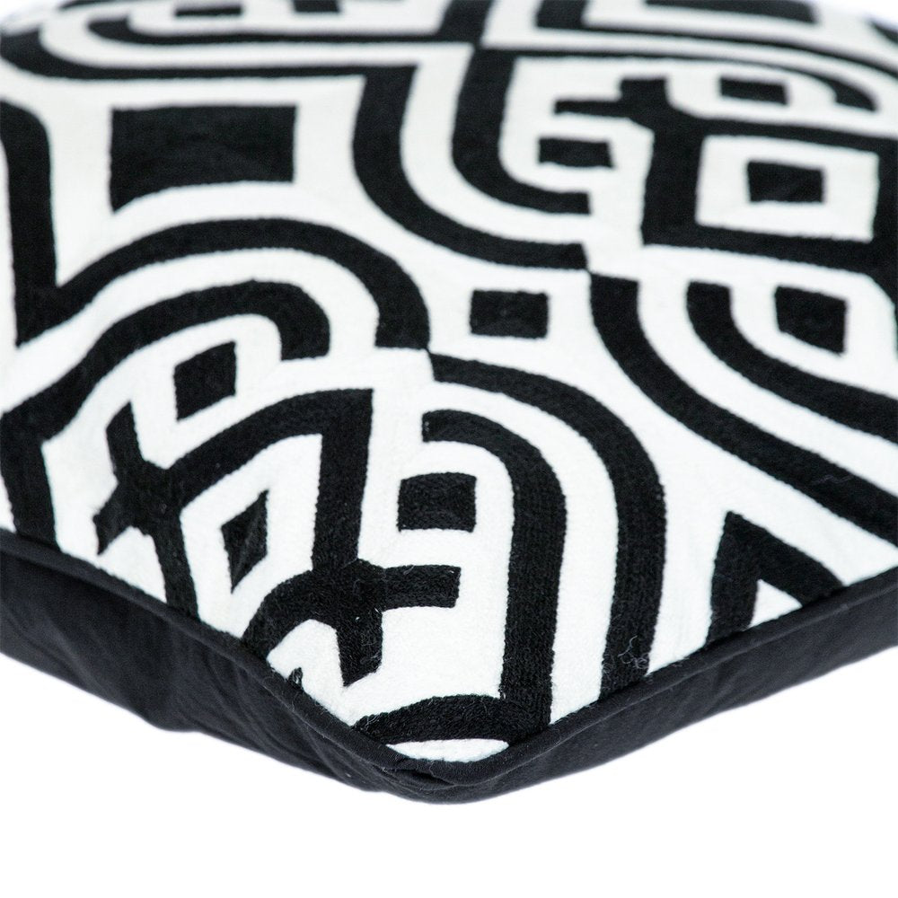 20" Black and White Geometric Cotton Throw Pillow