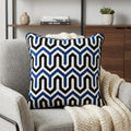 20" X 20" Blue and White Geometric Cotton Zippered Pillow