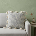 18" Gray and White Striped Cotton Throw Pillow With Tassels