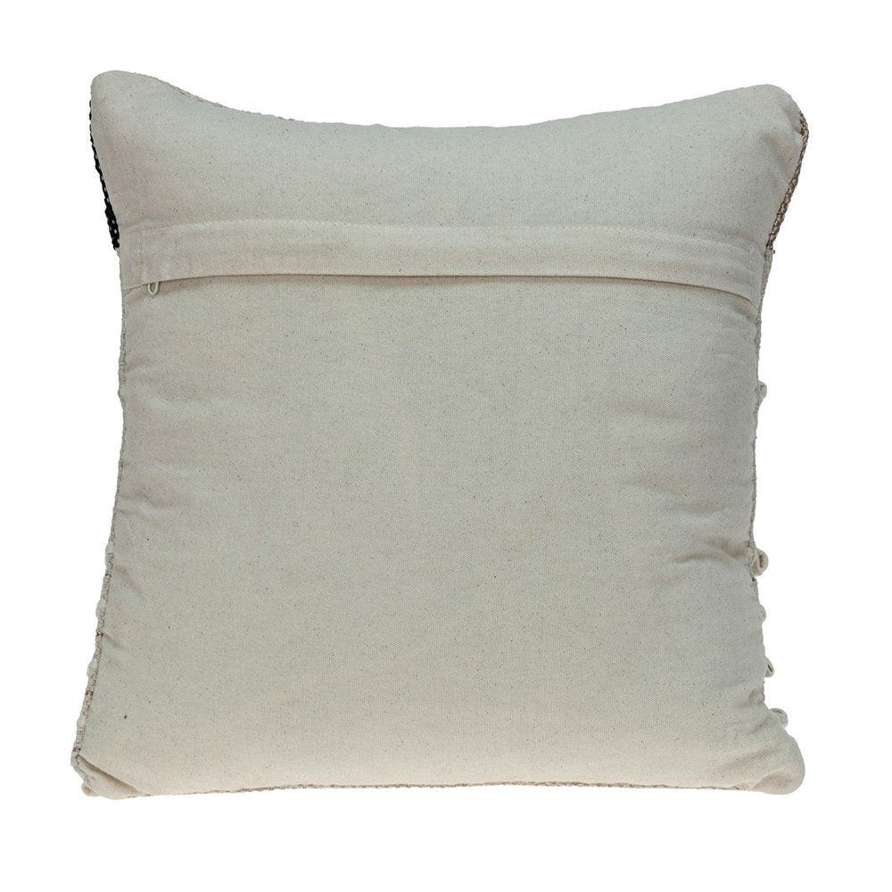 18" Beige and Gold Striped Cotton Blend Throw Pillow With Fringe